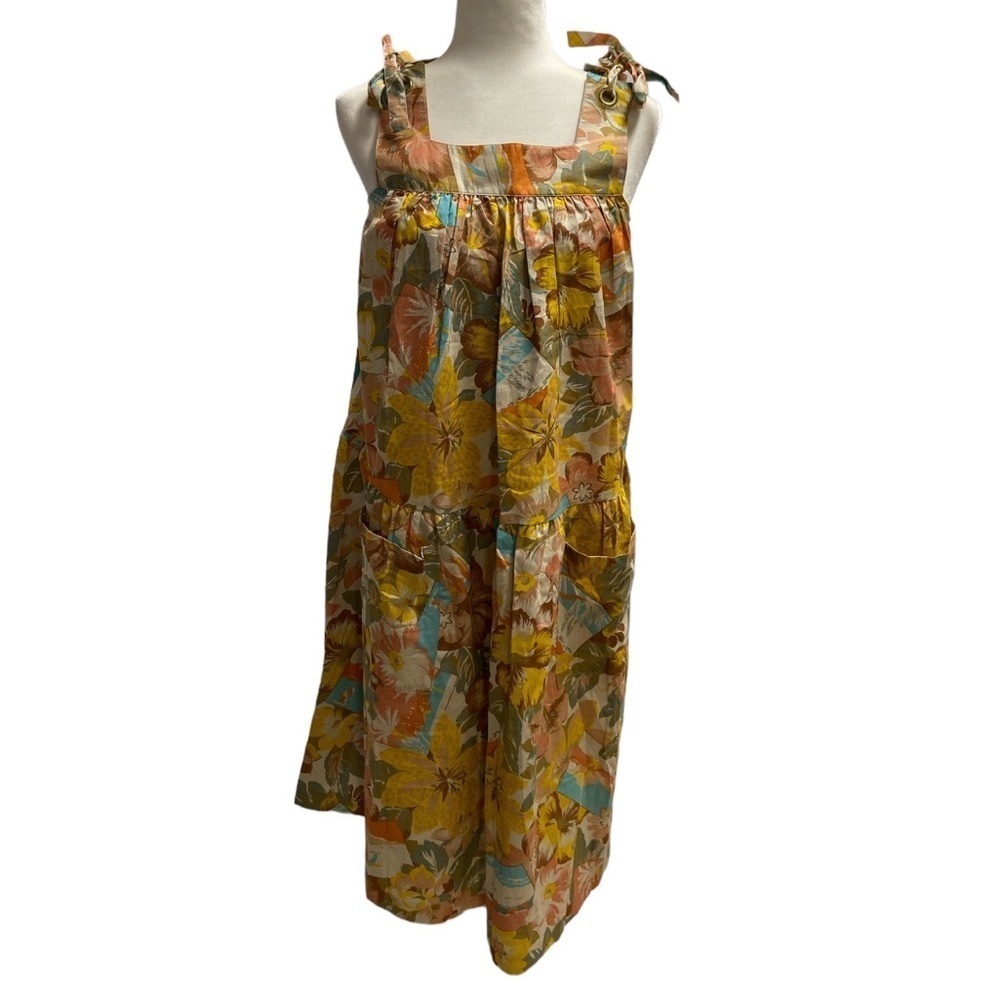 Vintage Floral Tiered Midi Dress Tie Straps Size 8 Made in France NEW!